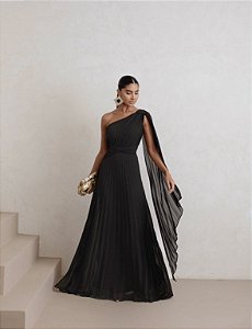 VESTIDO DE FESTA SIMONE COM CALDA - PRETO