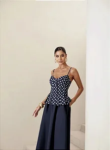 REGATA POÁ PEPLUM COM ALÇAS FINAS GISELE - AZUL MARINHO