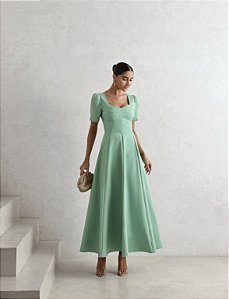 VESTIDO MIDI ALFAIATARIA MANGA BUFANTE - VERDE