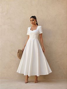 VESTIDO MIDI ALFAIATARIA MANGA BUFANTE - OFF WHITE