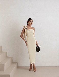 VESTIDO LONGUETE CÁSSIA ALFAIATARIA - MANTEIGA