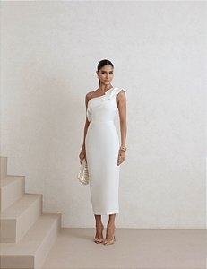 VESTIDO MIDI AURORA LAÇO OMBRO - OFF WHITE