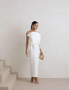 VESTIDO MIDI SAFIRA ALFAIATARIA - OFF WHITE