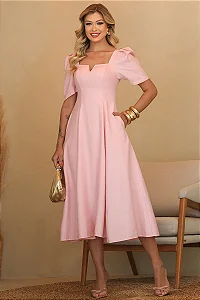 VESTIDO DAFNY DECOTE V COM MANGA - ROSA