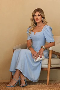 VESTIDO DAFNY DECOTE V COM MANGA - AZUL