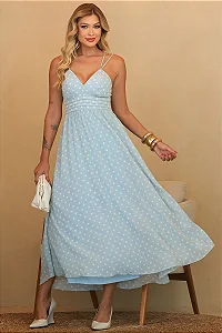 VESTIDO SALETE LONGO POÁ ZÍPER COSTAS - VERDE ÁGUA