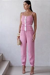 CONJUNTO AGNES CALÇA E BLUSA DETALHE BOTÕES - ROSA