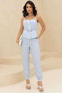 CONJUNTO AGNES CALÇA E BLUSA DETALHE BOTÕES - AZUL