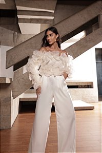 BLUSA BABADOS ORGANZA CELEBRATION - AREIA