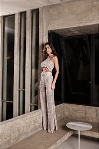 CONJUNTO CALÇA PANTALONA CROCHÊ PÉROLAS CELEBRATION - AREIA