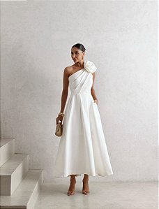 VESTIDO MIDI FLOWERS NULA MANGA - OFF WHITE