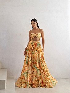 VESTIDO LUIZA LONGO ESTAMPADO - AMARELO