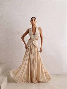 VESTIDO LONGO MANUELA CHIFFON - BEGE