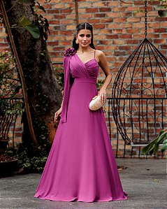 VESTIDO DE FESTA ORQUIDEA CREPE MUSSELINE - FÚCSIA