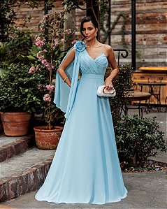 VESTIDO DE FESTA ORQUIDEA CREPE MUSSELINE - AZUL SERENITY