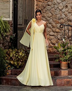 VESTIDO DE FESTA ORQUIDEA CREPE MUSSELINE - AMARELO