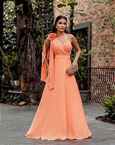 VESTIDO DE FESTA ORQUIDEA CREPE MUSSELINE - LARANJA
