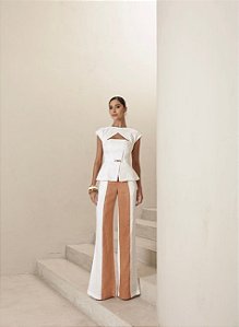 CONJUNTO ATENAS BICOLOR 100% LINHO - BRANCO