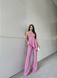 CONJUNTO BLUSA ASSIMÉTRICA BABADO - ROSA