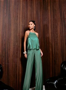 CONJUNTO BLUSA AVIAMENTO CREPE ACETINADO - VERDE