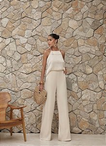 CONJUNTO BLUSA AVIAMENTO CREPE ACETINADO - PÉROLA