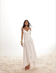 VESTIDO LONGUETE COM BABADOS LILIAN - BRANCO