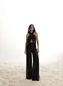 CONJUNTO PAETÊ BLUSA CRUZADA JERICOACOARA - PRETO