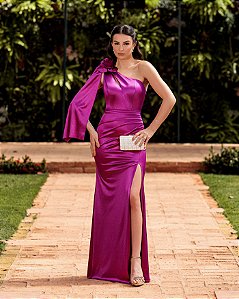 VESTIDO DE FESTA LOS ANGELES CREPE ACETINADO - ROXO