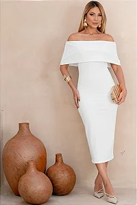 VESTIDO AYLA MIDI OMBRO A OMBRO - BRANCO