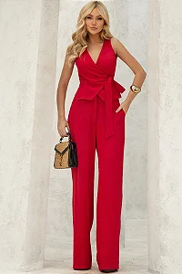 CONJUNTO MELINA CALÇA COM BLUSA TRANSPASSADA - VERMELHO