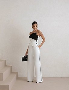 CONJUNTO VERÔNICA ALFAIATARIA BICOLOR - BRANCO COM PRETO