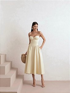 VESTIDO BRENDA MEIA TAÇA ALFAIATARIA - MANTEIGA