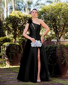 VESTIDO DE FESTA PALOMA ZIBELINE UM OMBRO - PRETO