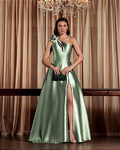 VESTIDO DE FESTA PALOMA ZIBELINE UM OMBRO - VERDE MENTA