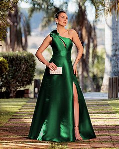 VESTIDO DE FESTA PALOMA ZIBELINE UM OMBRO - VERDE ESMERALDA
