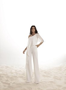 MACACÃO ANDRESSA SCUBA CREPE COM BLUSA FLUIDA - OFF WHITE