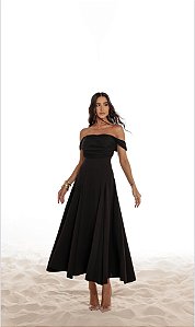 VESTIDO MIDI SAFIRA OMBRO A OMBRO - PRETO