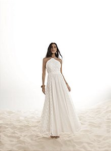 VESTIDO GUIPURE DETALHE LISO - OFF WHITE