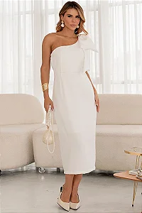 VESTIDO SAMANTA MIDI UM OMBRO LAÇO - OFF WHITE