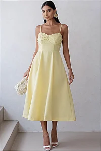 VESTIDO ELIZANDRA ALÇAS FINAS PREGAS BUSTO - AMARELO