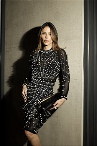 CONJUNTO CROPPED E SAIA STRASS PÉROLAS CELEBRATION - PRETO