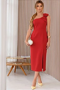 VESTIDO CELINY MIDI COM DETALHE FLOR - VERMELHO