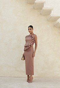VESTIDO MIDI SAFIRA ALFAIATARIA - NUDE