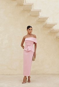 VESTIDO ESPANHA LONGUETE UM OMBRO COM CINTO - ROSA