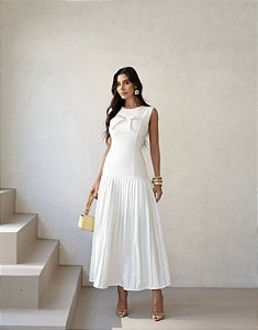 VESTIDO MARIAH MIDI PLISSADO - BRANCO
