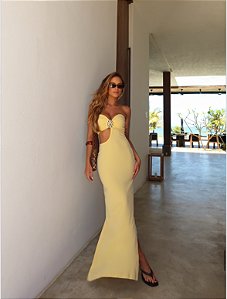 VESTIDO LONGO T.Q.C RECORTE LATERAL E ARGOLA - CAMOMILA