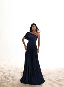 VESTIDO DE FESTA DINAMARCA LONGO CAPA DRADEAPA - AZUL MARINHO