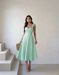 VESTIDO CAMILLE MIDI COM FAIXA - VERDE MENTA