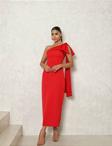 VESTIDO FLÁVIA LONGUETE TUBINHO LAÇO - VERMELHO