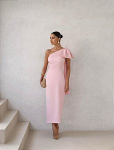 VESTIDO FLÁVIA LONGUETE TUBINHO LAÇO - ROSA CLARO